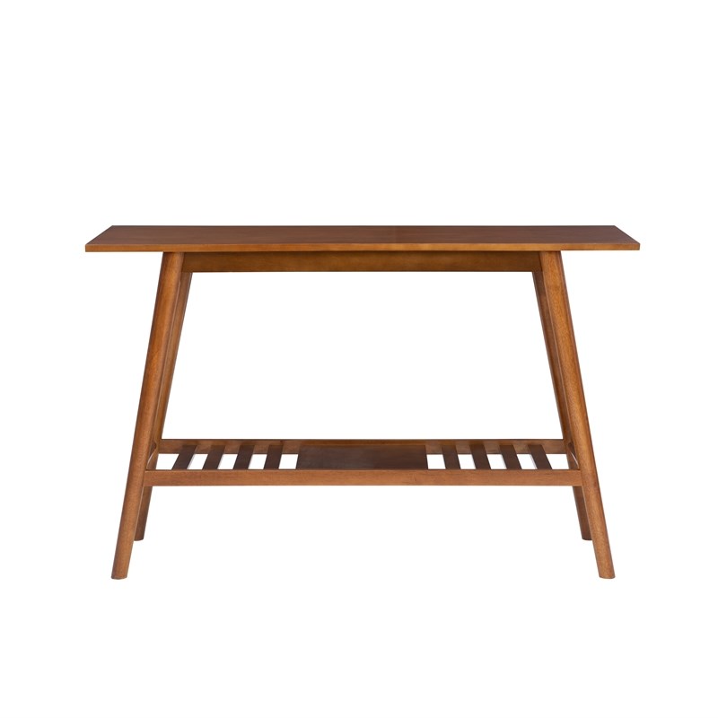 Pemberly Row Console Table with Slatted Bottom Shelf in Walnut Wood