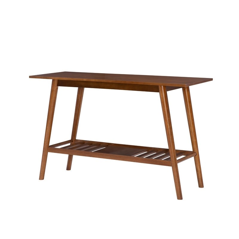 Pemberly Row Console Table with Slatted Bottom Shelf in Walnut Wood