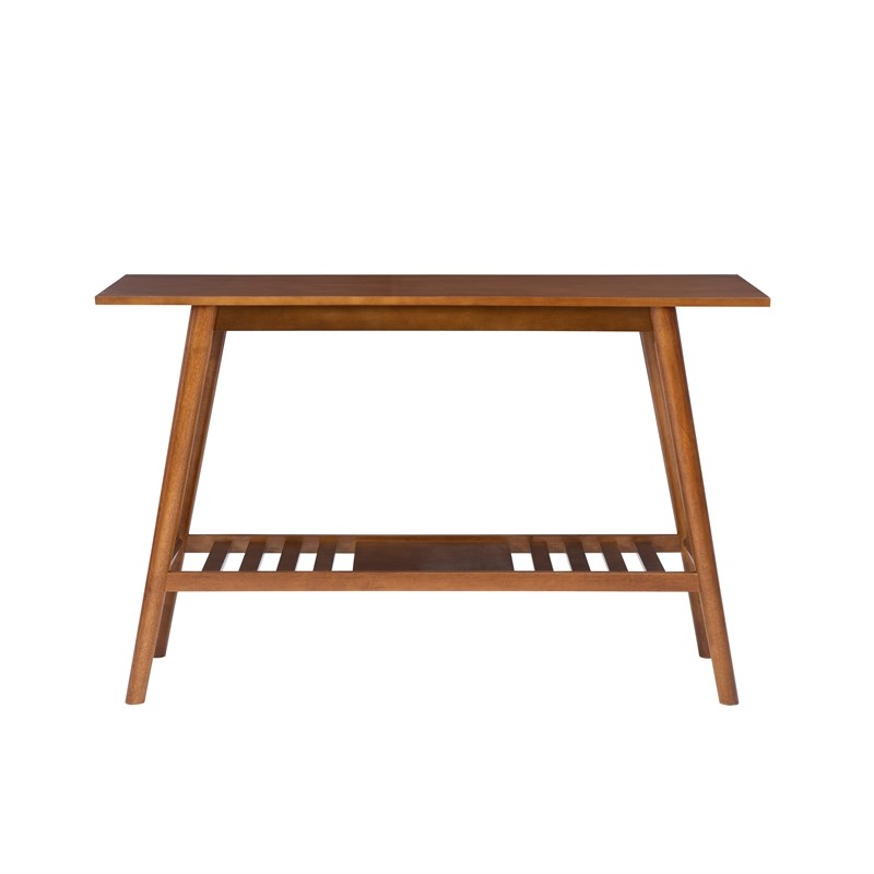 Pemberly Row Console Table with Slatted Bottom Shelf in Walnut Wood