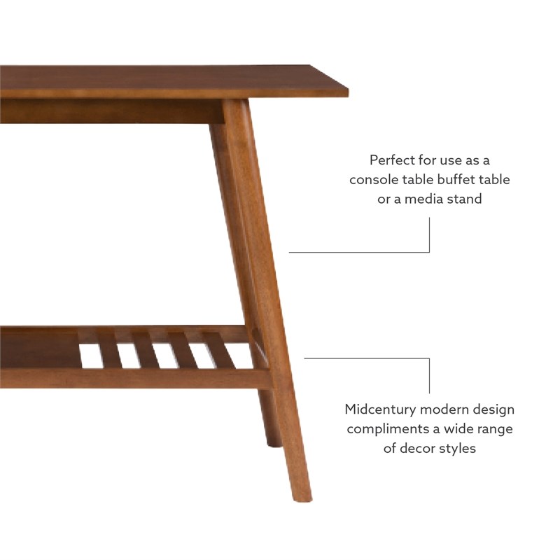 Pemberly Row Console Table with Slatted Bottom Shelf in Walnut Wood