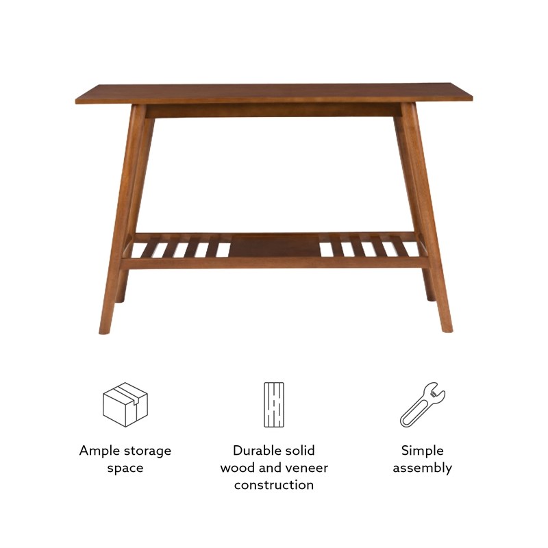 Pemberly Row Console Table with Slatted Bottom Shelf in Walnut Wood