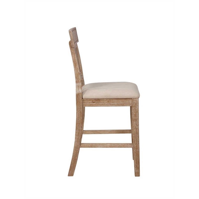 Pemberly Row Upholstered Counter Stool with Rattan Back in Grey Wash