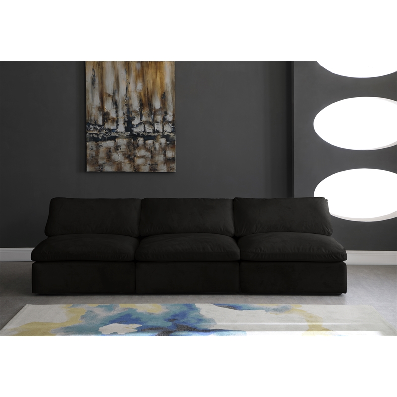 Pemberly Row Modular 3-Piece Armless Sofa in Black Velvet Upholstery