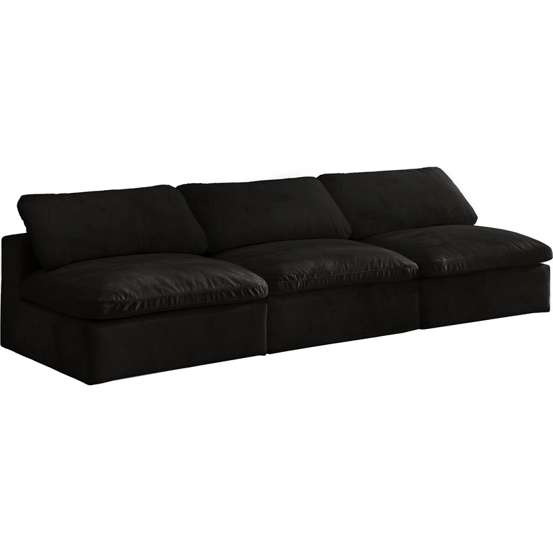 Pemberly Row Modular 3-Piece Armless Sofa in Black Velvet Upholstery