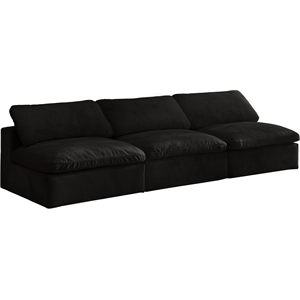 Pemberly Row Modular 3-Piece Armless Sofa in Black Velvet Upholstery