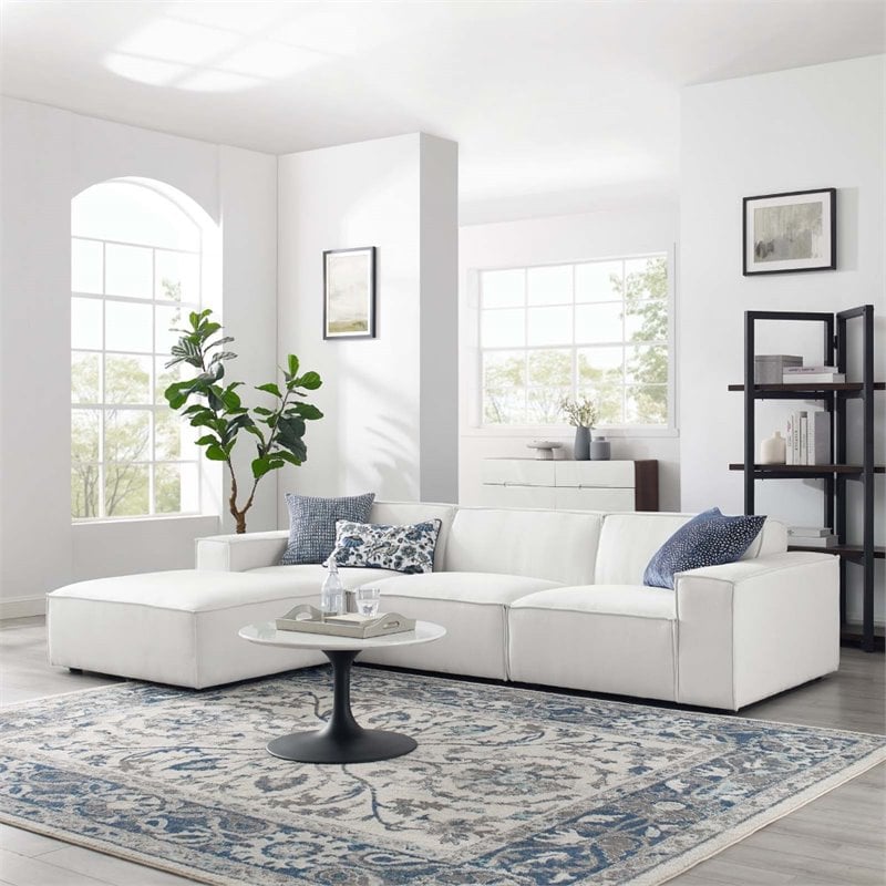 Pemberly Row 4-Piece Modern White Polyester Fabric Sectional Sofa