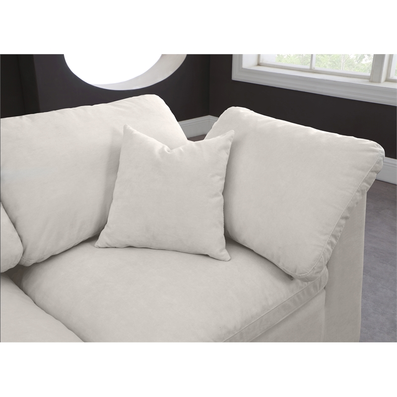 Pemberly Row Cream Velvet Modular 3-Piece Armless Sofa with Fiber Cushions