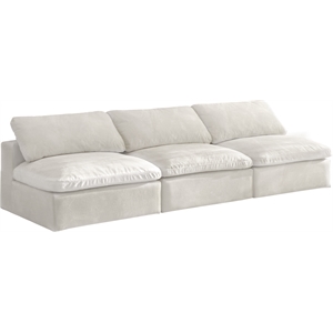 Pemberly Row Cream Velvet Modular 3-Piece Armless Sofa with Fiber Cushions