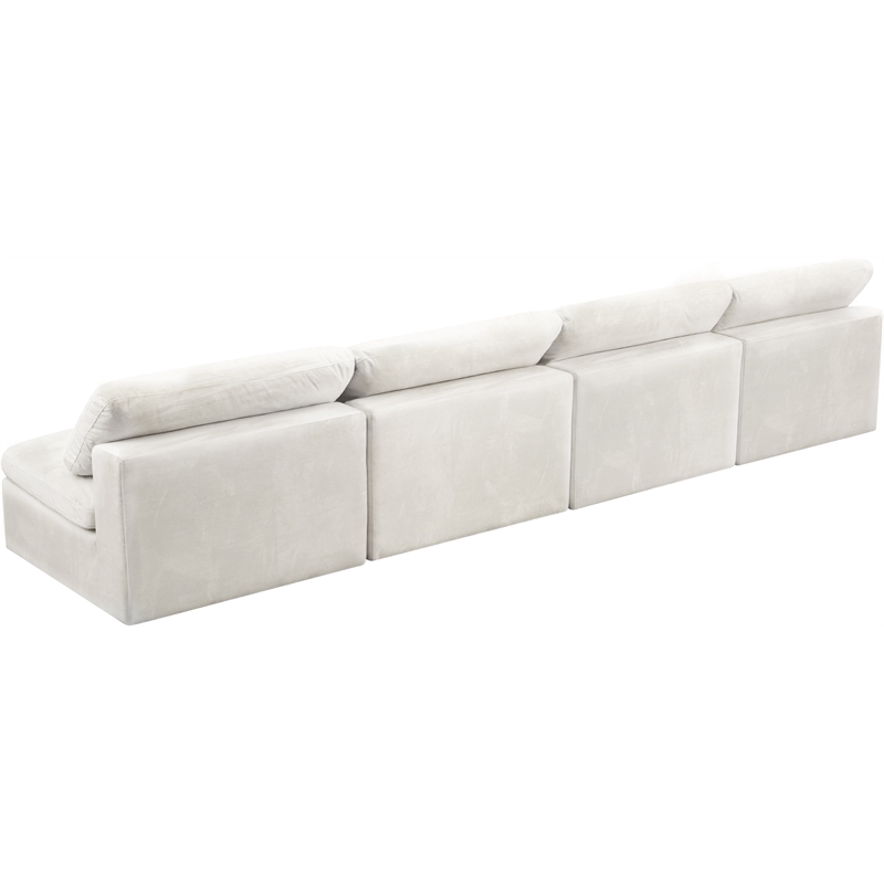 Pemberly Row Cream Velvet Modular 4-Piece Armless Sofa with Fiber Cushions