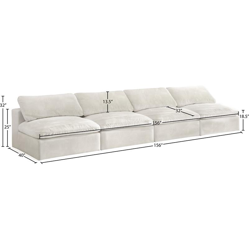 Pemberly Row Cream Velvet Modular 4-Piece Armless Sofa with Fiber Cushions