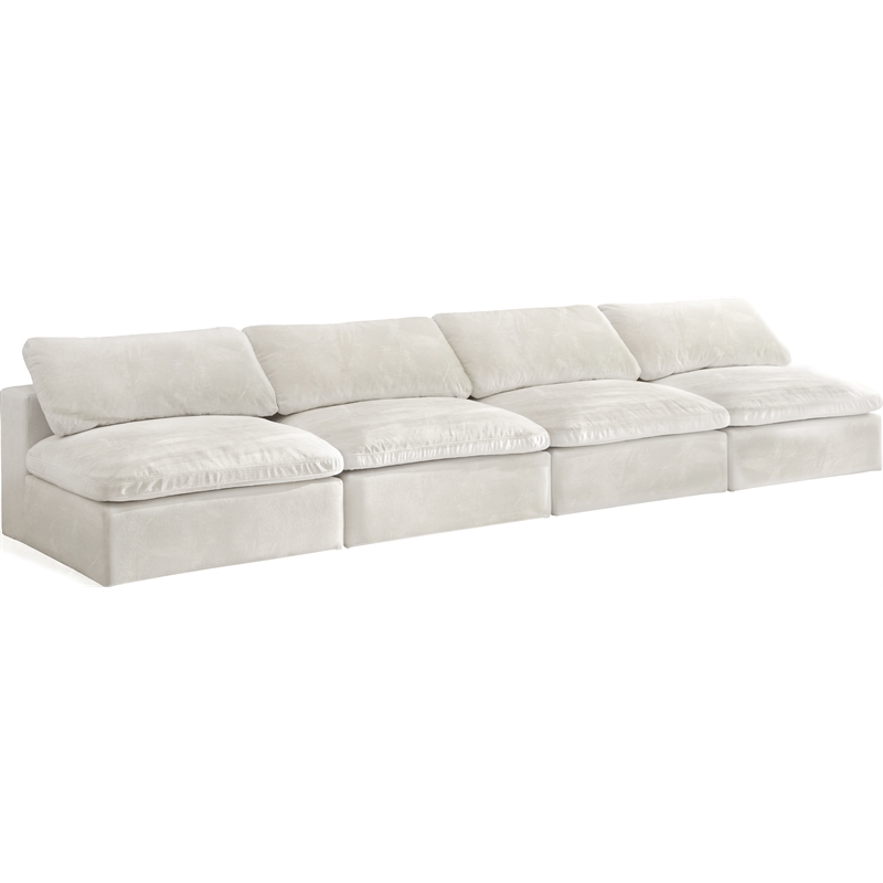 Pemberly Row Cream Velvet Modular 4-Piece Armless Sofa with Fiber Cushions