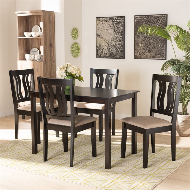 Pemberly Row 5-Piece Dining Set in Dark Brown Wood with Upholstered Seats