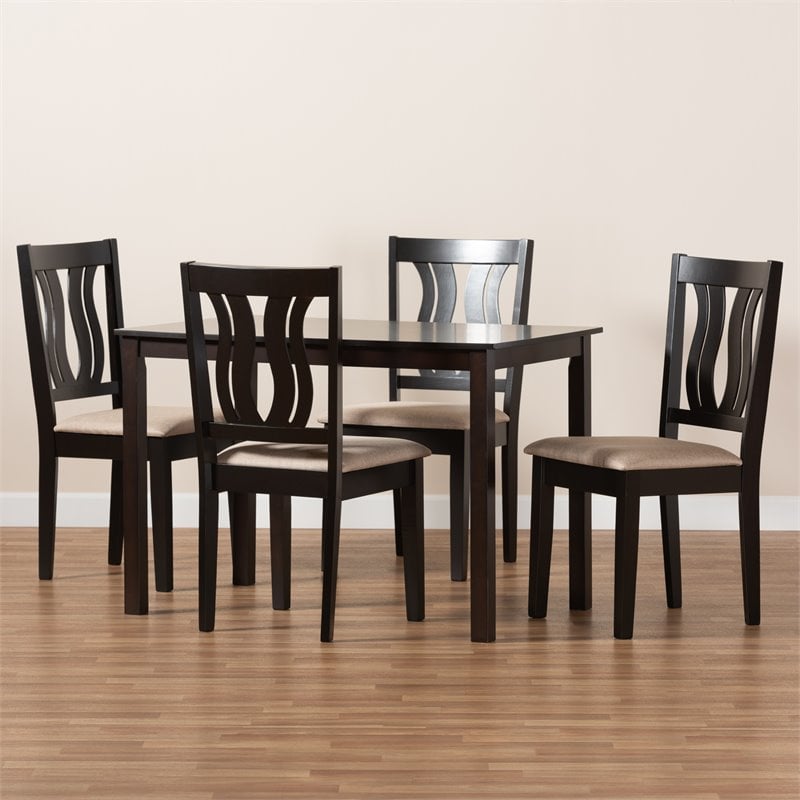 Pemberly Row 5-Piece Dining Set in Dark Brown Wood with Upholstered Seats