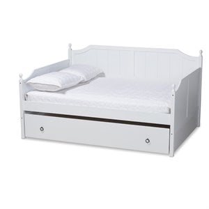 Pemberly Row Cottage Style Daybed with Trundle in White Wood Finish