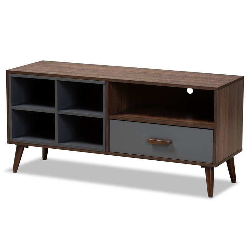 Pemberly Row Walnut/Grey Wood 1-Drawer TV Stand with Storage