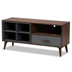 Pemberly Row Walnut/Grey Wood 1-Drawer TV Stand with Storage
