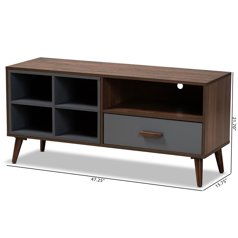 Pemberly Row Walnut/Grey Wood 1-Drawer TV Stand with Storage