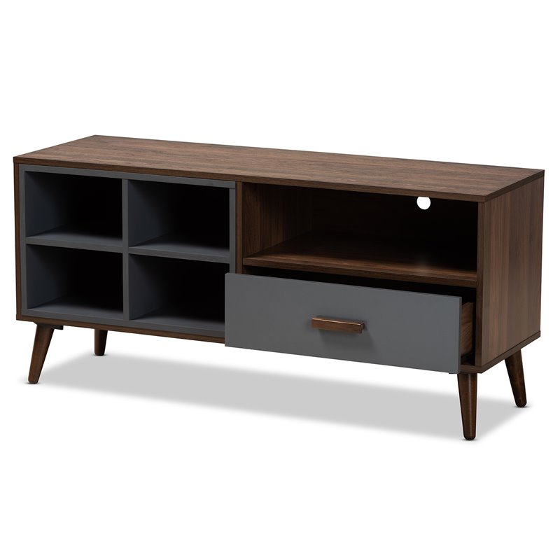 Pemberly Row Walnut/Grey Wood 1-Drawer TV Stand with Storage