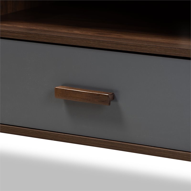 Pemberly Row Walnut/Grey Wood 1-Drawer TV Stand with Storage