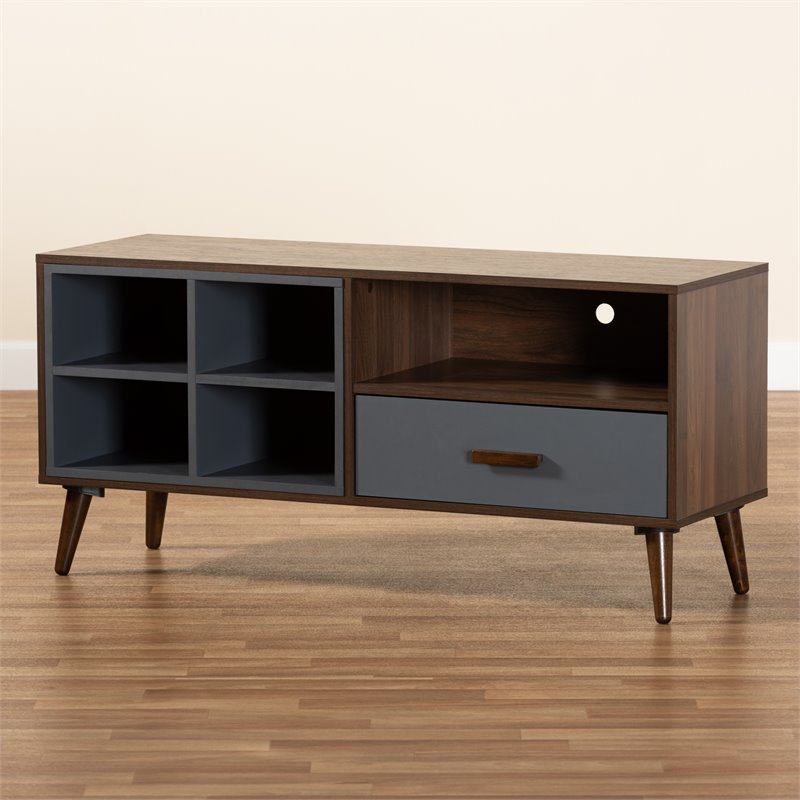 Pemberly Row Walnut/Grey Wood 1-Drawer TV Stand with Storage