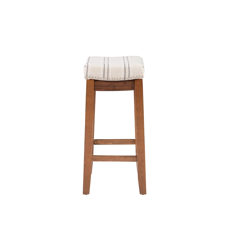 Pemberly Row Backless Counter Stool with Striped Padded Linen Seat in Brown