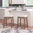 Pemberly Row Backless Counter Stool with Striped Padded Linen Seat in Brown
