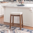 Pemberly Row Backless Counter Stool with Striped Padded Linen Seat in Brown