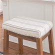 Pemberly Row Backless Counter Stool with Striped Padded Linen Seat in Brown