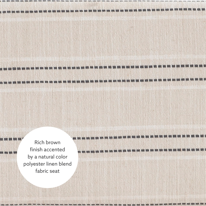 Pemberly Row Backless Counter Stool with Striped Padded Linen Seat in Brown