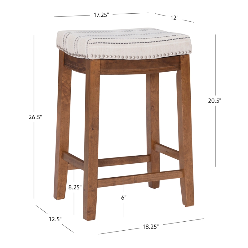 Pemberly Row Backless Counter Stool with Striped Padded Linen Seat in Brown