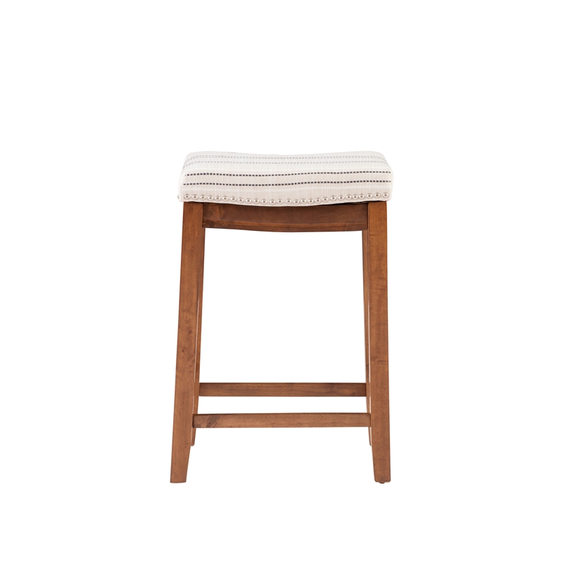Pemberly Row Backless Counter Stool with Striped Padded Linen Seat in Brown