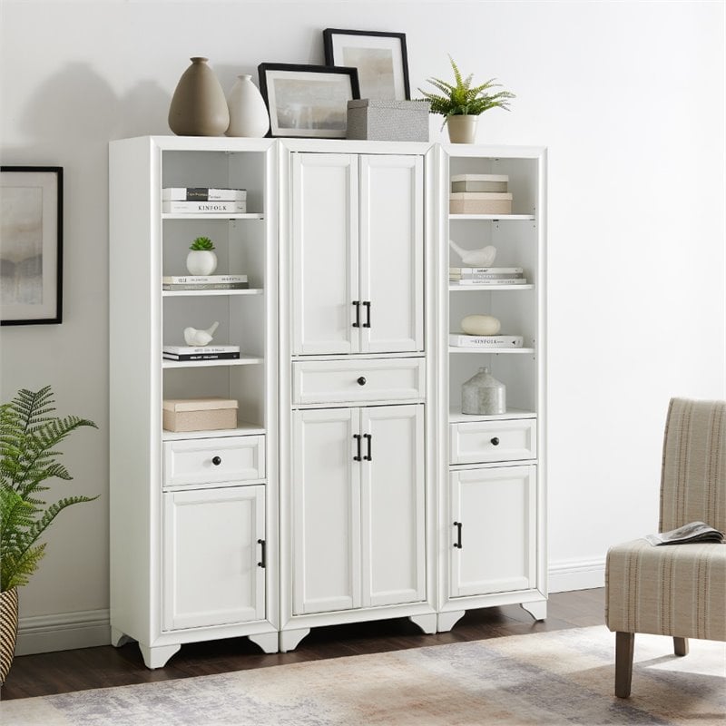 Pemberly Row 3 Piece Wood Pantry Set with Distressed White Finish