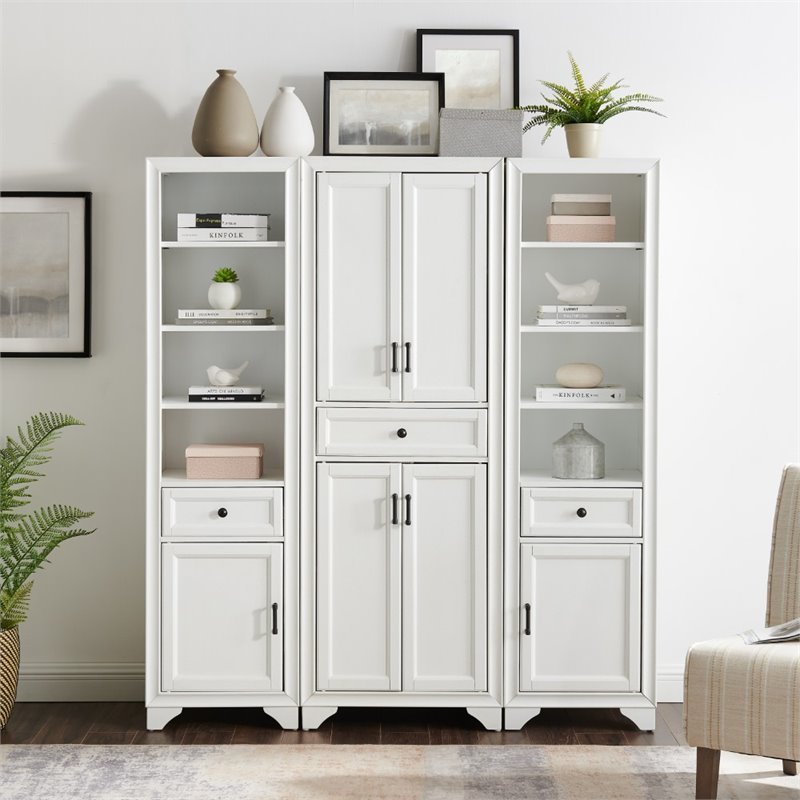 Pemberly Row 3 Piece Wood Pantry Set with Distressed White Finish