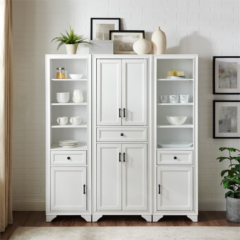 Pemberly Row 3 Piece Wood Pantry Set with Distressed White Finish