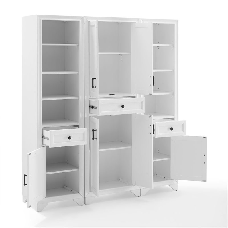 Pemberly Row 3 Piece Wood Pantry Set with Distressed White Finish