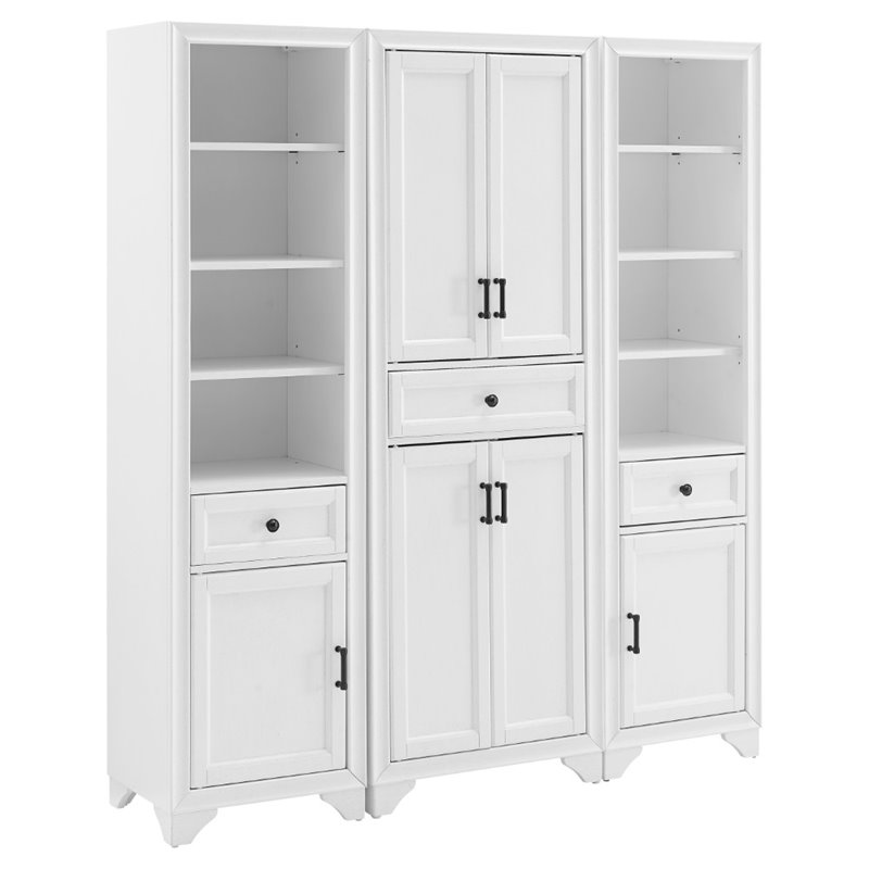 Pemberly Row 3 Piece Wood Pantry Set with Distressed White Finish