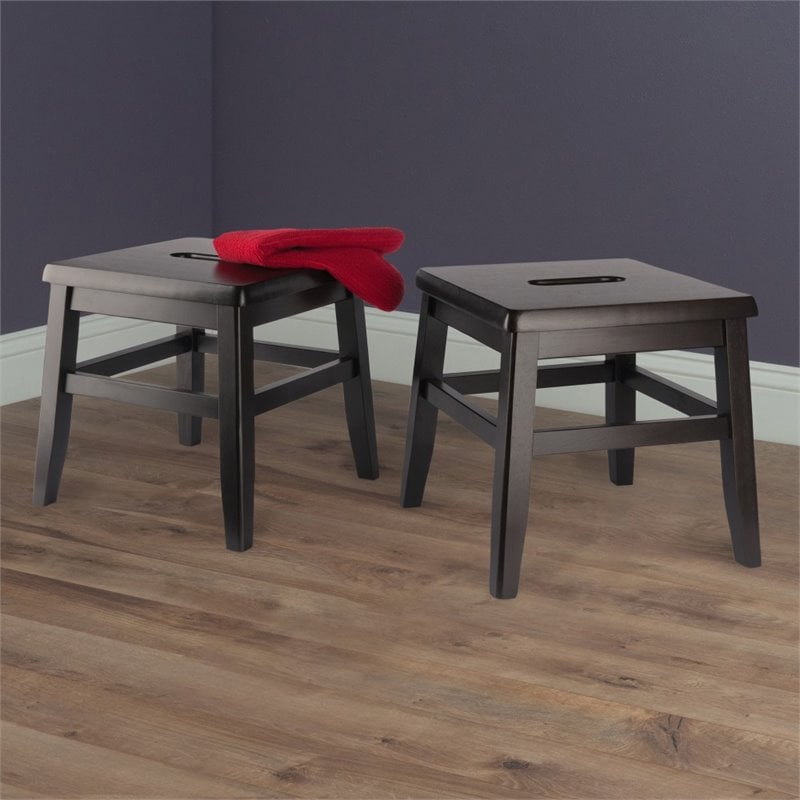 Pemberly Row Conductor Stools in Coffee Solid Wood (Set of 2)