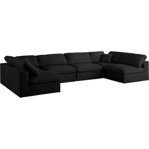 Pemberly Row Black Linen Fabric Modular Sectional with Down Cushions