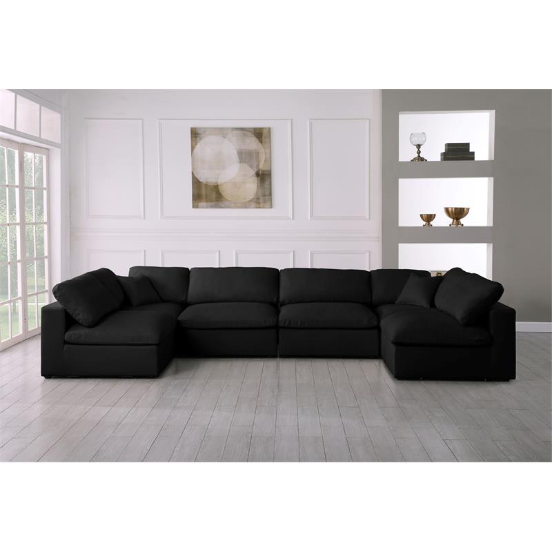 Pemberly Row Black Linen Fabric Modular Sectional with Down Cushions