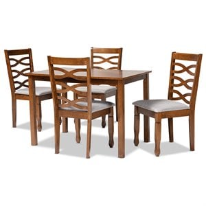 Pemberly Row 5-Piece Dining Set with Grey Fabric & Walnut Brown Wood
