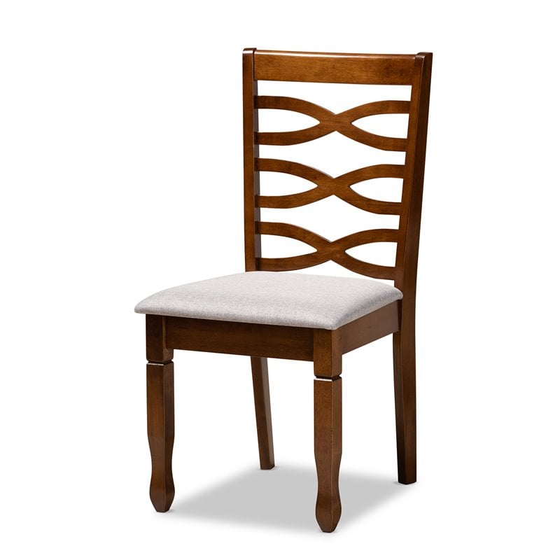 Pemberly Row 5-Piece Dining Set with Grey Fabric & Walnut Brown Wood