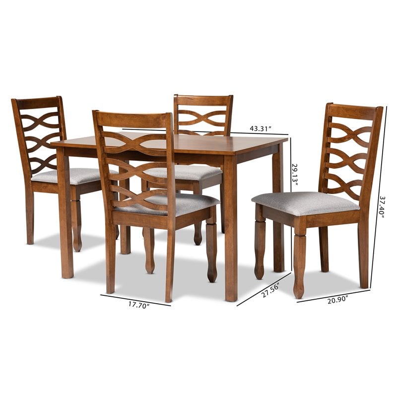 Pemberly Row 5-Piece Dining Set with Grey Fabric & Walnut Brown Wood