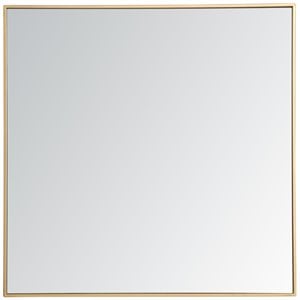 Pemberly Row 36&quot Square Metal Frame Mirror in Brass with Versatile Design