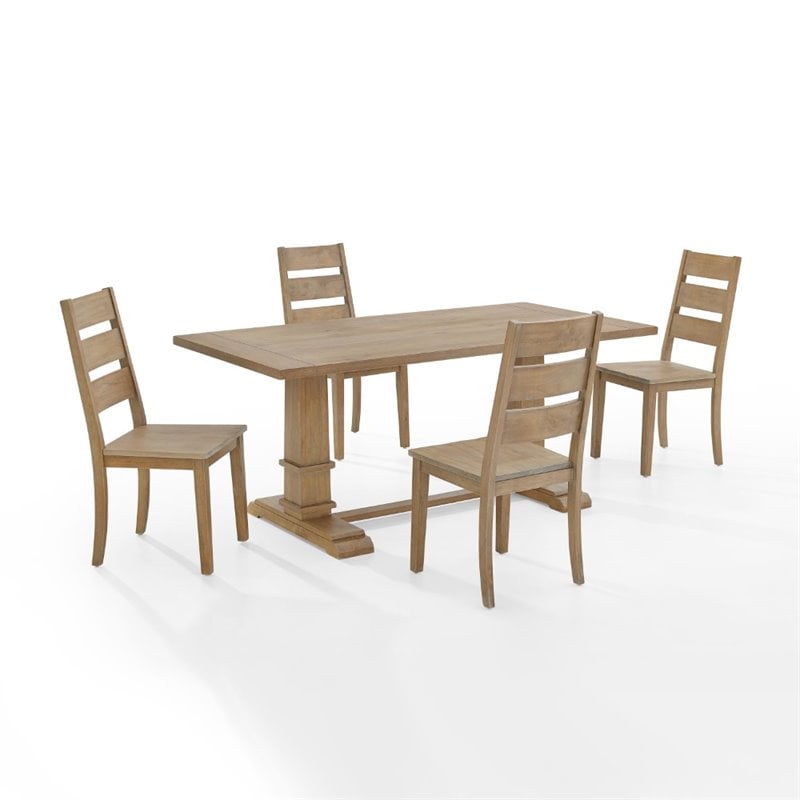 Pemberly Row 5-Piece Dining Set with Trestle Table in Rustic Brown Finish