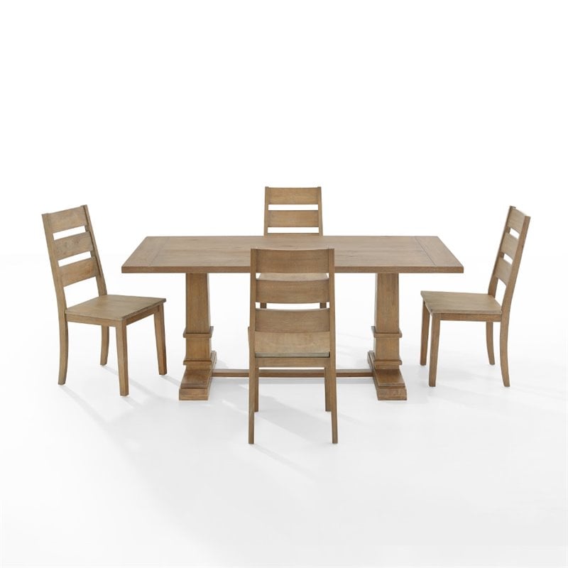 Pemberly Row 5-Piece Dining Set with Trestle Table in Rustic Brown Finish