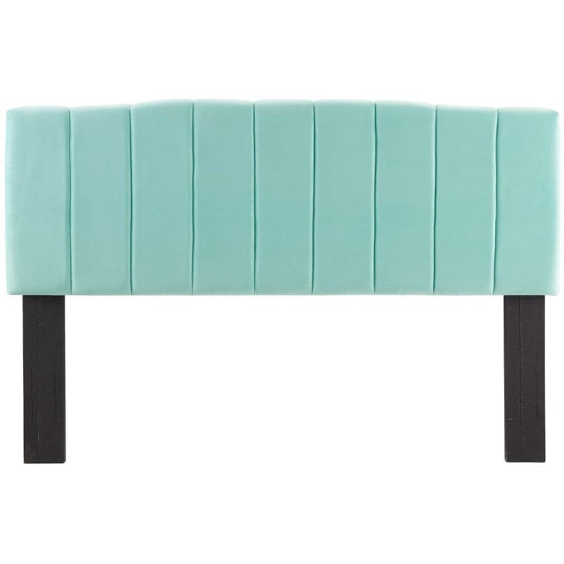 Pemberly Row Channel Tufted Velvet King Headboard in Mint with Adjustable Height