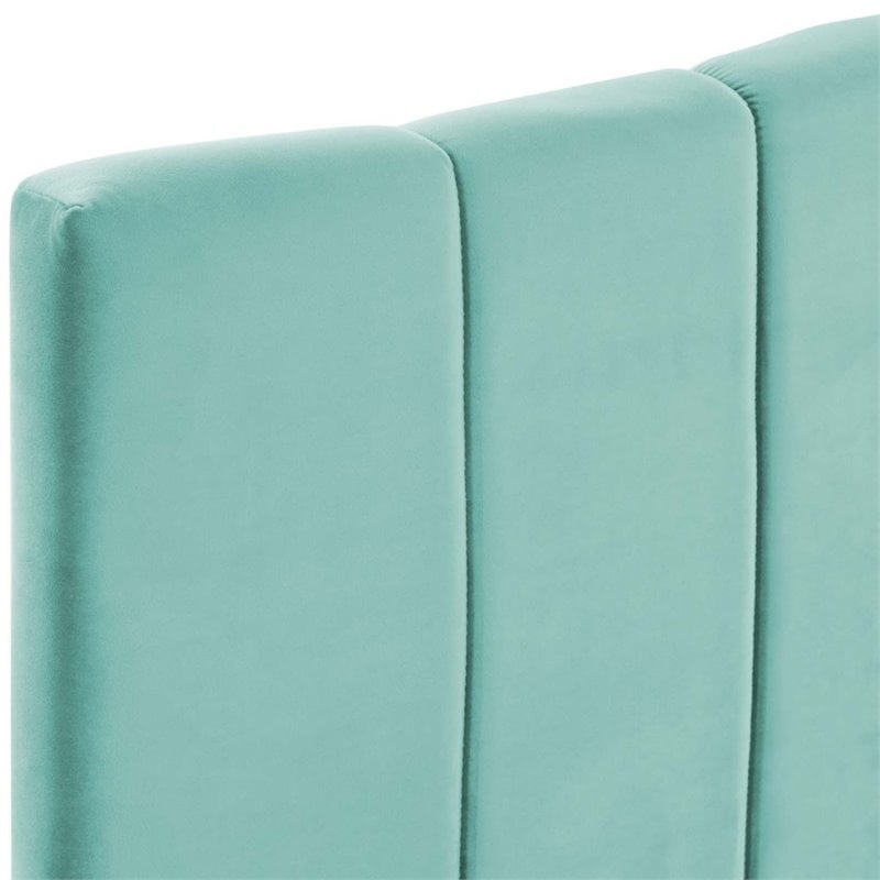 Pemberly Row Channel Tufted Velvet King Headboard in Mint with Adjustable Height