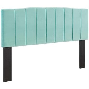 Pemberly Row Channel Tufted Velvet King Headboard in Mint with Adjustable Height