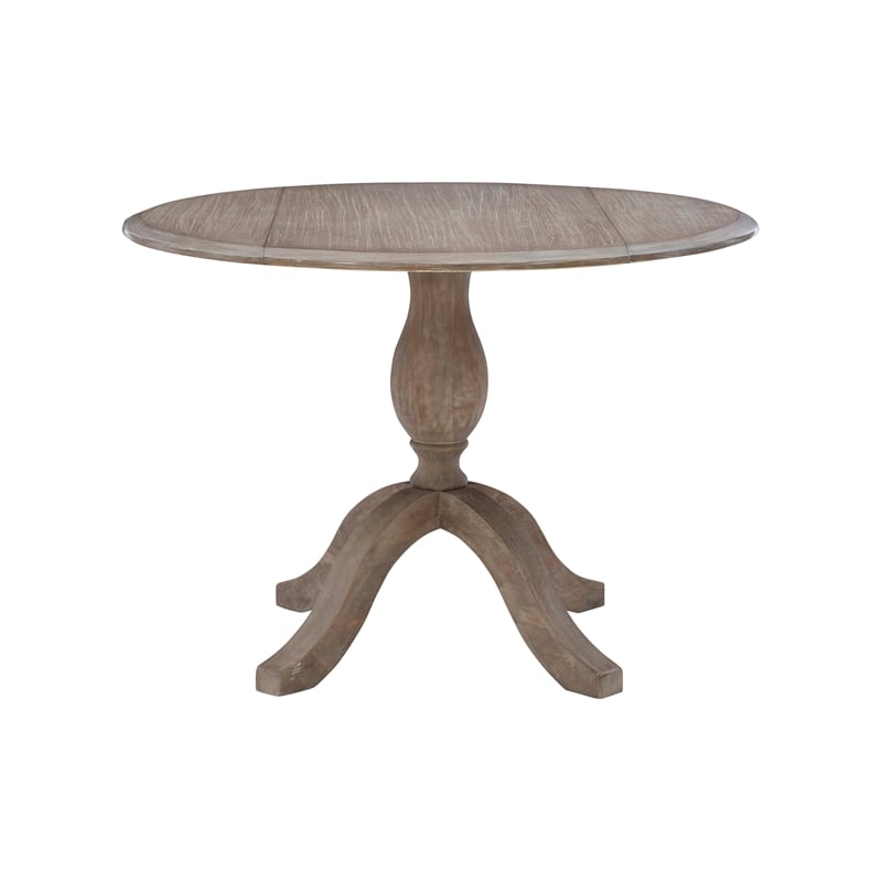 Pemberly Row Round Drop Leaf Pedestal Dining Table in Grey Wash