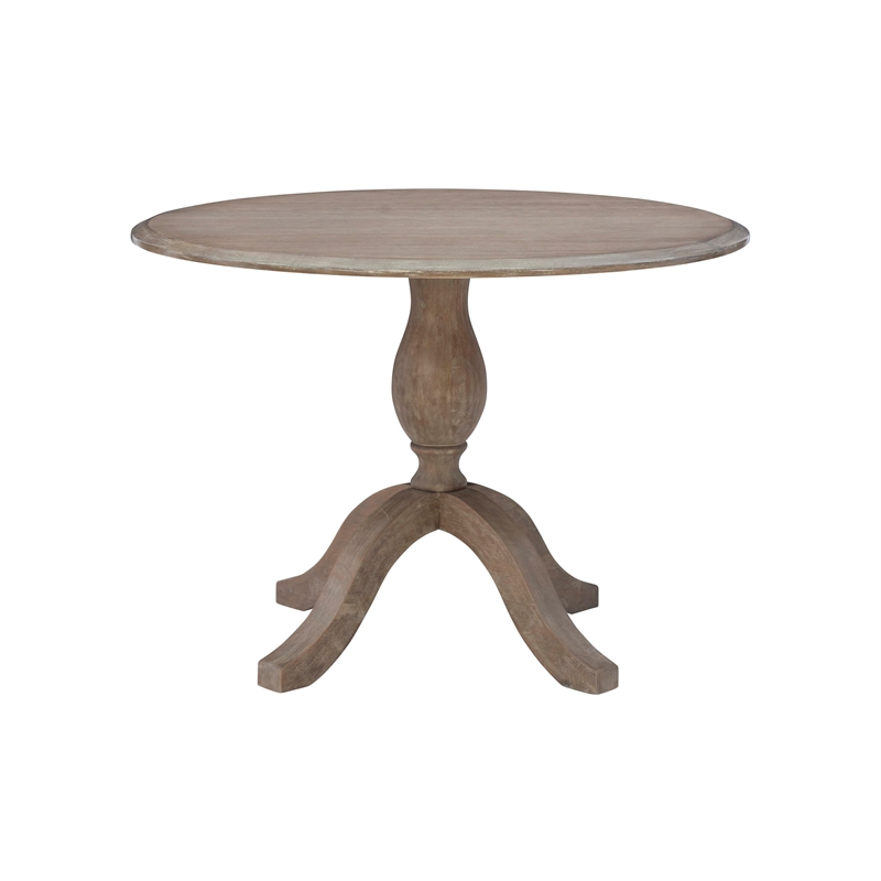 Pemberly Row Round Drop Leaf Pedestal Dining Table in Grey Wash